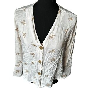 Something Navy Cream Floral Button-Down Shirt Size XS
